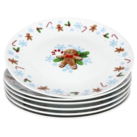 MamboCat 6er Set Candyman Speiseteller I große Porzellan-Speiseteller für 6 Personen mit eisblauem Weihnachtsdekor I Geschirr für Weihnachten, Advent & Nikolaus