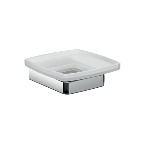 EMCO Trend Seifenschale (Kristallglas satiniert, mit Halterung Chrom, für Handseifen + Kernseifen, Breite 120 mm) 023000100, Glas, Normal