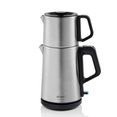 Arzum Teemaschine, Türkische Teekanne mit 1,0L Edelstahl-Kanne & 1,8L Wasserkocher – Schnellbrühfunktion, Warmhaltefunktion, Trockengehschutz, Edelstahl-Teefilter, 360° drehbar