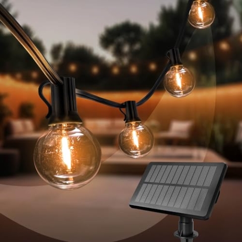 Ledvion - Lichterkette, 5.5M Solar, 10x E12 LED, wasserdicht IP44, 2700K, G40, Plug & Play, koppelbar