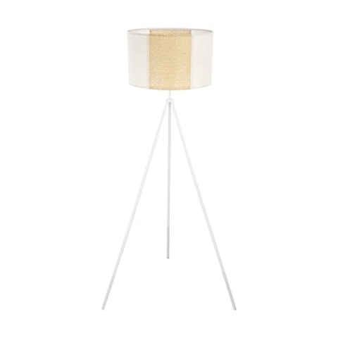 EGLO Stehlampe Arnhem, 1 flammige Stehleuchte vintage, boho, hygge, Standleuchte aus Papier, Seegras, Metall in Weiß, Natur, Wohnzimmerlampe, Lampe mit Tritt-Schalter, E27