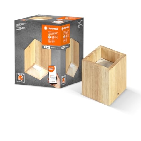LEDVANCE SMART+ WiFi-Deckenleuchte DECOR Wood, 8W, 640lm, regulierbares Weißlicht (3000K bis 6500K), dimmbar, FSC-zertifiziertes Holz, steuerbar per App, kompatibel mit Amazon, Google und Co.