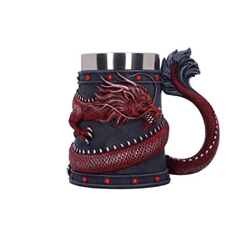 Nemesis Now Bierkrug, Drachenspule, Rot, 16 cm