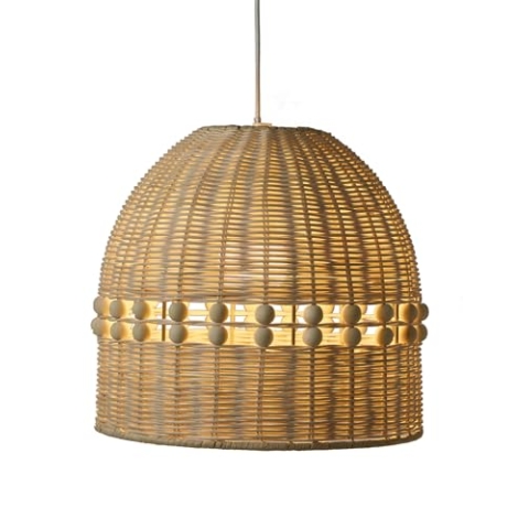 VERTBAUDET Lampenschirm Rattan mit Holzkugeln Beige Gold TU