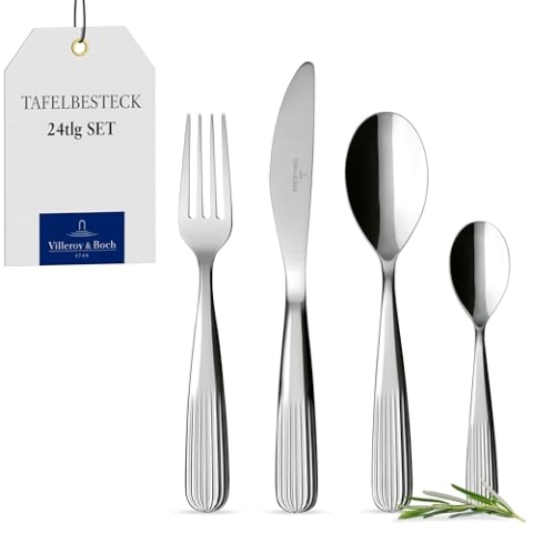 Villeroy & Boch – Rose Garden Besteckset 24tlg. Silber/Platin, Spülmaschinenfest, Besteck, Tafelbesteck, Besteck Set 6 Personen, Edelstahl