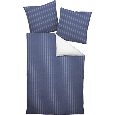 Janine 20020 Tango Mako Soft Seersucker Wendebettwäsche 135 x 200 + 80 x 80 cm denimblau