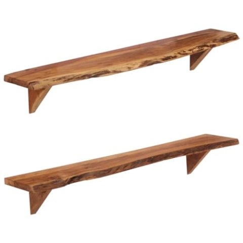 vidaXL Wandregal 2 Stk. 110x20x18 cm Massivholz Akazie, Holzbohle, Bücherregal, Wandbohle, Holzregal aus Massivholz