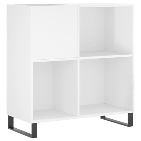 vidaXL Plattenschrank, Schallplattenschrank mit viel Stauraum, Plattenspieler Schrank für Wohnzimmer, LP Schrank Schallplattenständer, Hochglanz Weiß Holzwerkstoff