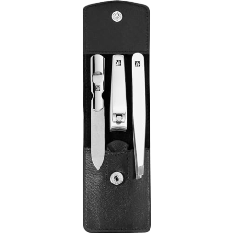 ZWILLING Maniküreset (3 Teilig, Nagelpflege und Pediküre, Echt Leder Etui, mit Nagelknipser), Edelstahl Poliert, Schwarz