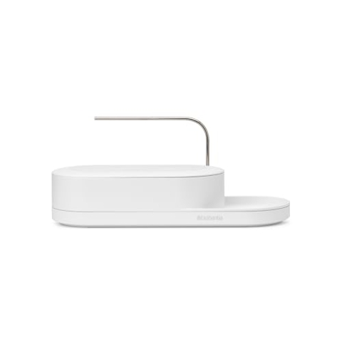 Brabantia - SinkStyle Spül-Organizer mit kompaktem Design für Schwämme und Spülbürste - Belüftungsschlitze für Luftzirkulation, rutschfeste Abtropfschale mit Silikoneinlage - Mineral Fresh Weiß