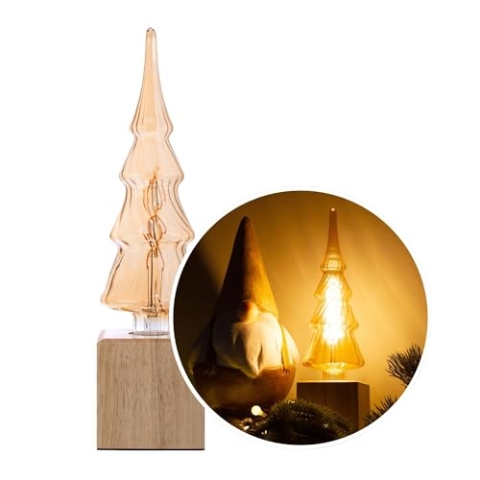 Vellight Dekolampe set– LED Weihnachtsbaumbirne (Holz - tischlampe E27, Goldfilament) mit Würfel-Lampensockel und Kabelschalter – Vintage stil,für Wohnzimmer,Schlafzimmer und Büro,Studio