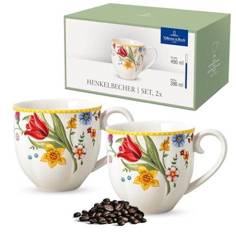 Villeroy & Boch – Spring Awakening Becher Mit Henkel Set 2 Teilig, Tasse, Kaffeebecher, Kaffeetasse, Heißgetränkebecher Ostern, Ostern Geschenk, Premium Porzellan