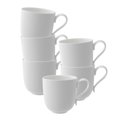 Villeroy & Boch New Cottage Basic Kaffeebecher 6er Set, 350 ml, Höhe: 9 cm, Premium Porzellan, Weiß