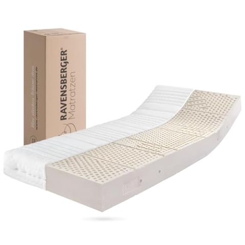 RAVENSBERGER Latexmatratze Ravo-Relax - Härtegrad H3, mittelfest - 140 x 200 cm, Höhe 19 cm - mit 7-Zonen LATEXCO-Stiftlatexkern - Matratze mit Baumwoll-Doppeltuch-Bezug