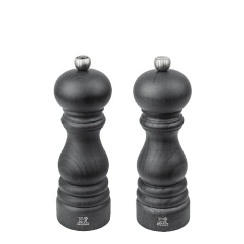 PEUGEOT - Duo Paris Graphite - Pfeffermühle + Salzmühle 18 cm - Klassische Einstellung - Aufgewertetes Holz mit PEFC-Siegel - Französische Herstellung - Farbe Graphite