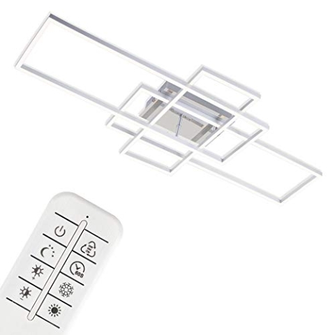 BRILONER - LED Deckenlampe mit Fernbedienung, dimmbar, einstellbar von warmweiß bis neutralweiß, Lampe, LED Deckenleuchte, Wohnzimmerlampe, Schlafzimmerlampe, Küchenlampe, 104x42x10 cm, Chrom-Alu