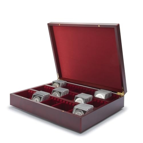 Leuchtturm 339637 Sammelkassette Volterra Vario 3, 330 x 270 x 65 mm - Fachlänge variabel - mit Velours, Satin rot