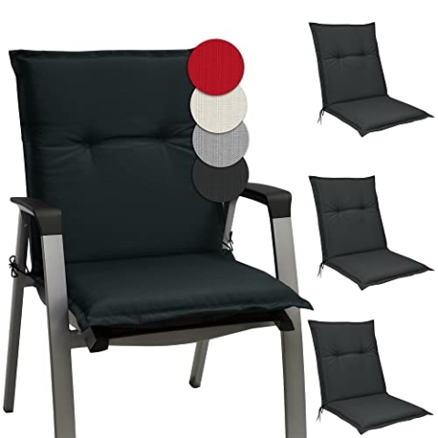 Beautissu 4er Set Niedriglehner Auflagen 100x50 cm Base NL – Bequemes Sitzkissen 6cm Dickes Sitzpolster Sitzauflage für Garten Balkon Camping Stuhl – Gartenstuhlauflage Niederlehner Graphit Grau