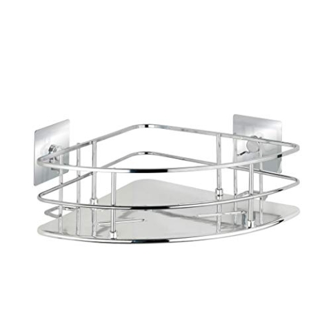 WENKO Turbo-Loc® Edelstahl Eckablage Quadro - Befestigen ohne Bohren, Edelstahl rostfrei, 27.5 x 10 x 19.3 cm, Chrom