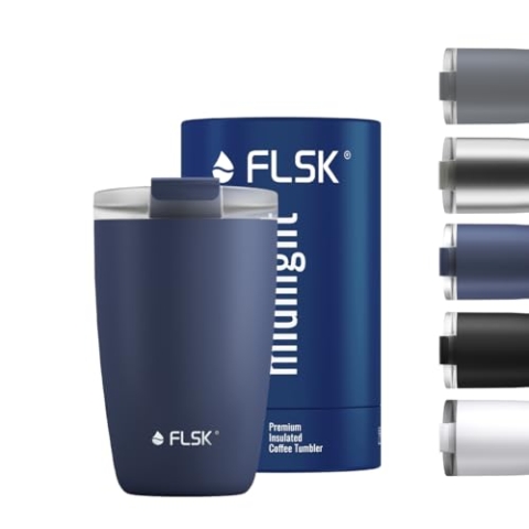 FLSK Kaffeebecher – Premium coffee to go-Becher aus Edelstahl – 100 % auslaufsicher, BPA-frei & doppelwandig – hält 3 h heiß (midnight, 350 ml)