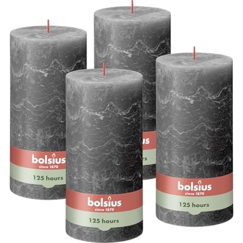 Bolsius Rustik Stumpenkerze XXL - Anthrazit - 4 Stück - 20 x 10 cm - Dekorative Haushaltkerzen - Länge Brenndauer 125 Stunden - Unparfümierte - Enthält Natürliches Pflanzenwachs - Ohne Palmöl
