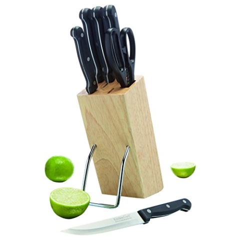 KitchenCraft Messerset und Messerblock, Mischung aus Mehreren Materialien, Schwarz/braun, 22 x 16 x 8 cm