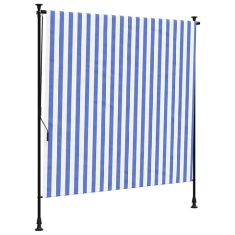 vidaXL Außenrollo, Senkrechtmarkise mit Kurbel, Einziehbar Sichtschutz für Terrasse Balkon, Sonnenschutzrollo, Blau Weiß 150x270cm Stoff Stahl
