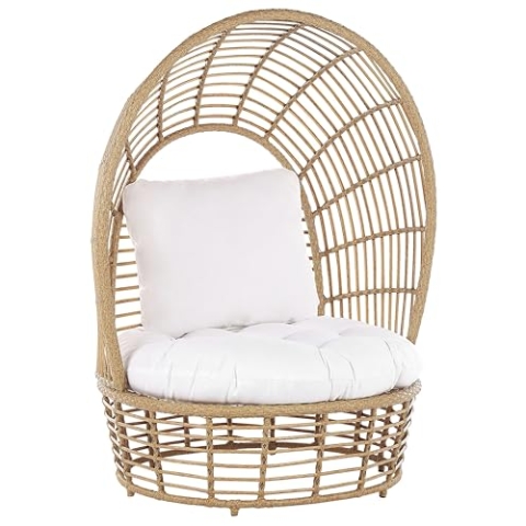 Beliani Outdoor/Indoor Korbsessel aus Rattan und Metall mit Kissen Boho Stil beige Lido