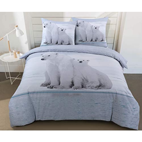 Vision - Bettwäsche Flanell Bär, Bettbezug 240 x 220 cm, mit 2 passenden Kissenbezügen, 100 % Baumwolle