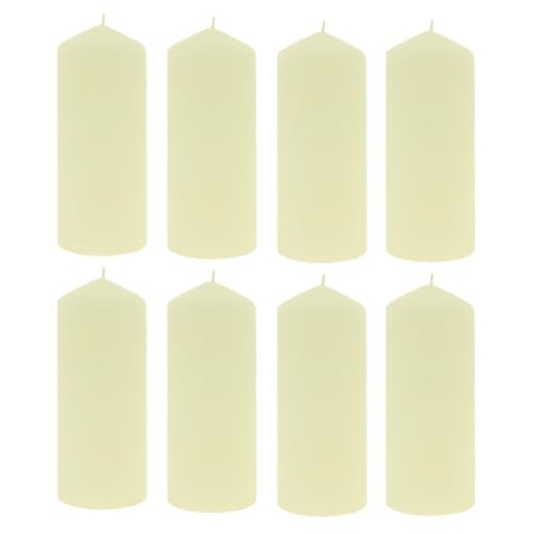Geruchlose Stumpenkerze Zylinderkerze - Elfenbein - Paraffinwachs - Brennstunden 64 Stunden - 18 x 7,5 cm - 8 Stück