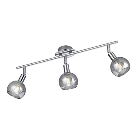 Reality Leuchten Spotbalken Brest R80593006, Metall Chrom, Glas smoke, exkl. 3x E14