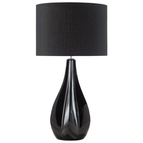 Stilvolle Tischlampe geschwungener Lampenfuß Kunstseide schwarz Santee