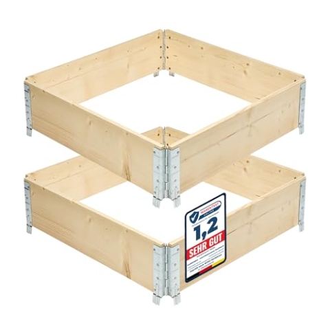 Garronda naturbelassene Hochbeete für Garten Palettenrahmen Hochbeet Holz steckbar stapelbar faltbar für Pflanzen Blumen Kräuter Obst und Gemüse Natural 2 Stück 80x80x20 cm GD-0141