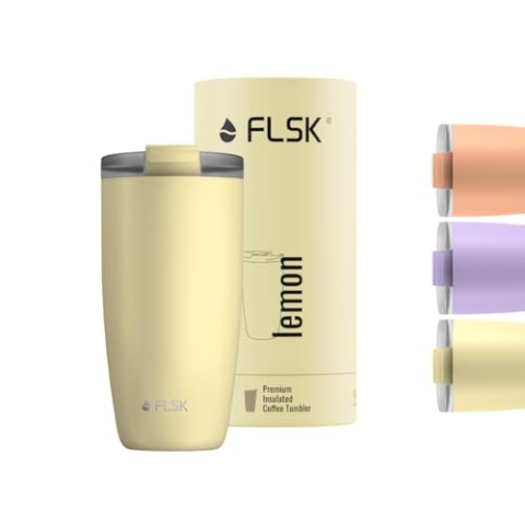 FLSK Tumbler – Premium coffee to go-Becher aus Edelstahl – 100 % auslaufsicher, BPA-frei & doppelwandig – hält 3 h heiß (lemon, 500 ml)