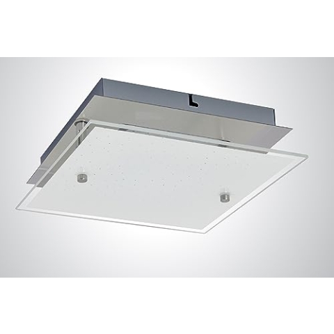Trango 3102 Feuchtraum IP44 LED Deckenstrahler Eckig für Bad 3-Stufen dimmbar *LILY* inkl. 12 Watt 3000K warmweiß LED Modul, Design Kristalleffekt Glas Lampenschirm, Deckenlampe, Wandleuchte