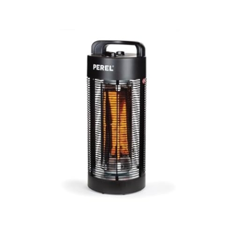 Perel Terrassen-Heizstrahler, 1200 W, Carbon, Kippschutz, 2 Heizstufen, spritzwassergeschützt, oszillierendes Design, Metall, Schwarz