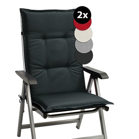 Beautissu 2er Set Hochlehner Auflagen Set Base HL 120x50x6cm Sitzkissen Rückenkissen Stuhlkissen für Gartenstühle Sitzpolster Graphitgrau
