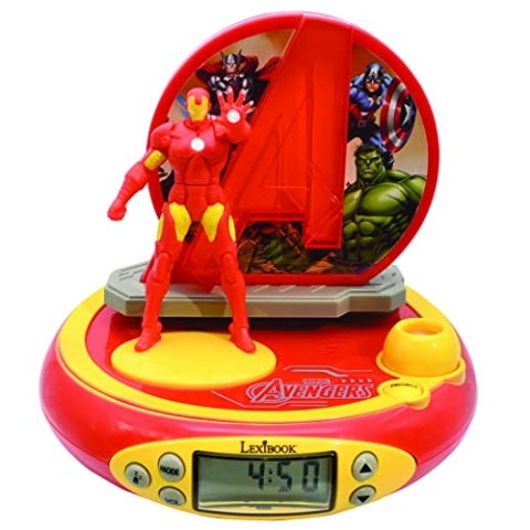 Lexibook RP510AV Marvel The Avengers Iron Man Projektor Funkuhr, integriertes Nachtlicht, Zeitprojektion an die Decke, Soundeffekte, batteriebetrieben, rot/gelb, Standard