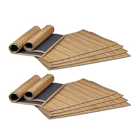 Relaxdays 18 teiliges Tischset, Platzdeckchen aus Bambus, Rutschhemmende Unterseite, Platzset abwischbar, 30 x 45 cm, Natur