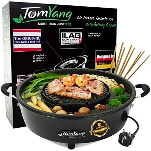 TomYang® Hot Pot – Der Original Thai Grill, Designed in Germany, Schweizer Antihaftbeschichtung, mehr als 100 Anleitungsvideos & Rezepte. Korean BBQ, Hotpot, Mookata Thai Hot Pot Topf