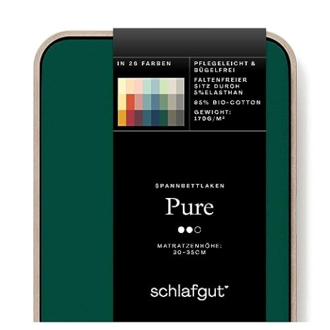 Schlafgut Pure Spannbettlaken 90x200cm bis 100x220cm - 95% Biobaumwolle, 5% Elasthan, Oeko-TEX Zertifiziert, Green Deep, Matratzenhöhe bis 35cm