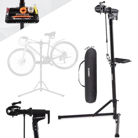 Arebos Fahrrad-Montageständer aus Aluminium – Profi Reparaturständer für E-Bike, Mountainbike & Fahrrad, 360° drehbar, mit Tasche und Schnellspannvorrichtung Schwarz