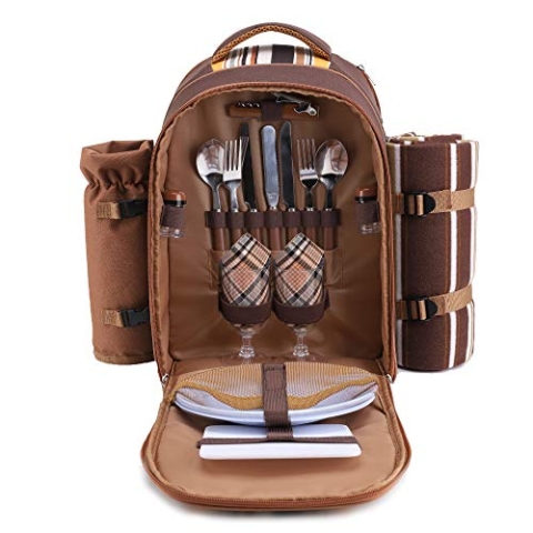 apollo walker Picknickrucksack 2 Personen Picknick Set (Set & Decke) Thermotasche Kühltaschen für Camping, Strand, Wandern Braun