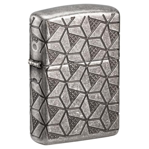 ZIPPO Armor Case Silver Plate Geometric Pattern 60006120 8seitig tiefengraviert Feuerzeug Benzin Lighter
