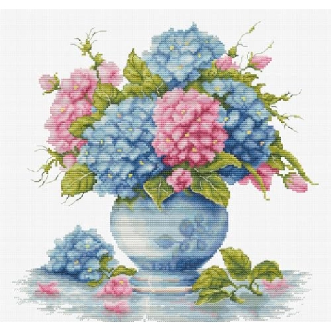 Luca-S Kreuzstich Stickpackung Vase mit Hortensie Zählmuster