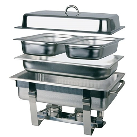 APS 11686 Chafing Dish Set - Profi-, 61 x 31cm, Edelstahl rostfrei inkl. GN-Behälter 1/1, 9 ltr., + 2x GN-Behälter 1/2, 3,5 ltr. 2 Brennpastenbehälter, im Farbkarton