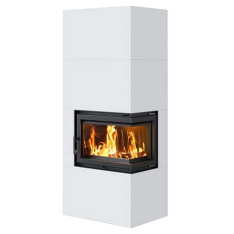 Kratki Home Simple Box Kamin-Ofen Stahl-Verkleidung weiß 2-Seitig Türanschlag rechts Fertig-Bausatz 8kw Bauart 2 200mm Agbasstutzen-Durchmesser BImSchV 2