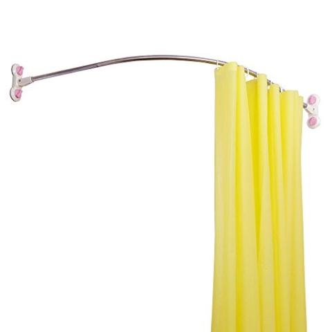 BAOYOUNI Duschvorhangstange Ohne Bohren winkelGebogen Badezimmer Duschstange aus Edelstahl Pole Badewanne Dusche Vorhangstange Gewölbte Schiene Bar Länge 115.5 x 115.5 cm, Elfenbein