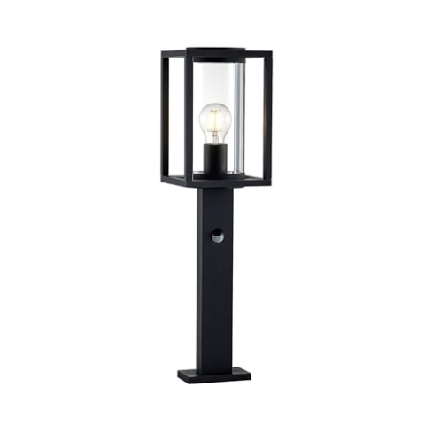 Lucande Außenleuchte Ferda mit Bewegungsmelder (spritzwassergeschützt (Modern) in Schwarz aus Aluminium (1 flammig, E27) - Wegeleuchte Pollerleuchte Wegelampe Sockelleuchte