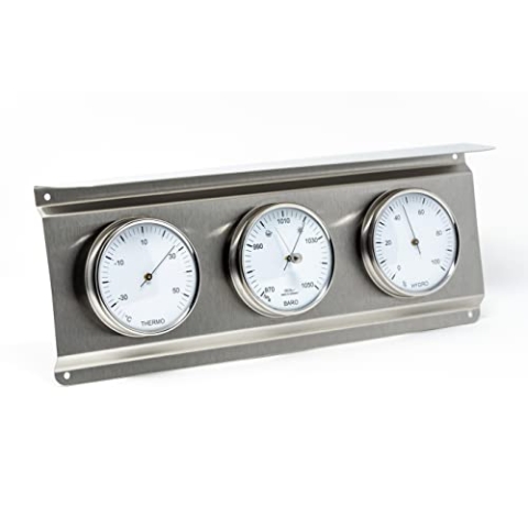Fischer 827-01- Außenwetterwarte - Edelstahl-Wetterstation mit Thermometer, Barometer und Hygrometer Made in Germany
